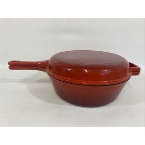 Bruntmor 2 In 1 Red Cast Iron Enamel Skillet Dutch Oven Combo W/ Lid 5 Qts Red